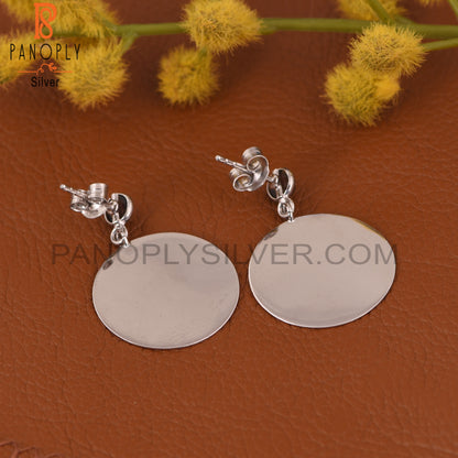 Round Disc 925 Silver Smoky Quartz Gemstone Earrings