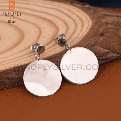 Round Disc 925 Silver Smoky Quartz Gemstone Earrings