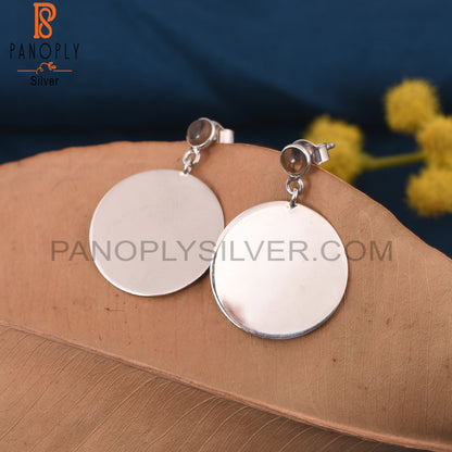 Round Disc 925 Silver Smoky Quartz Gemstone Earrings