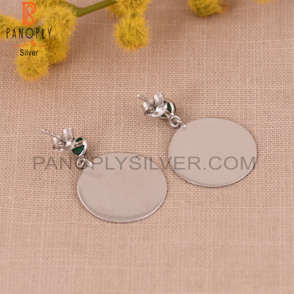 Green Onyx Gemstone 925 Silver Disc Earrings
