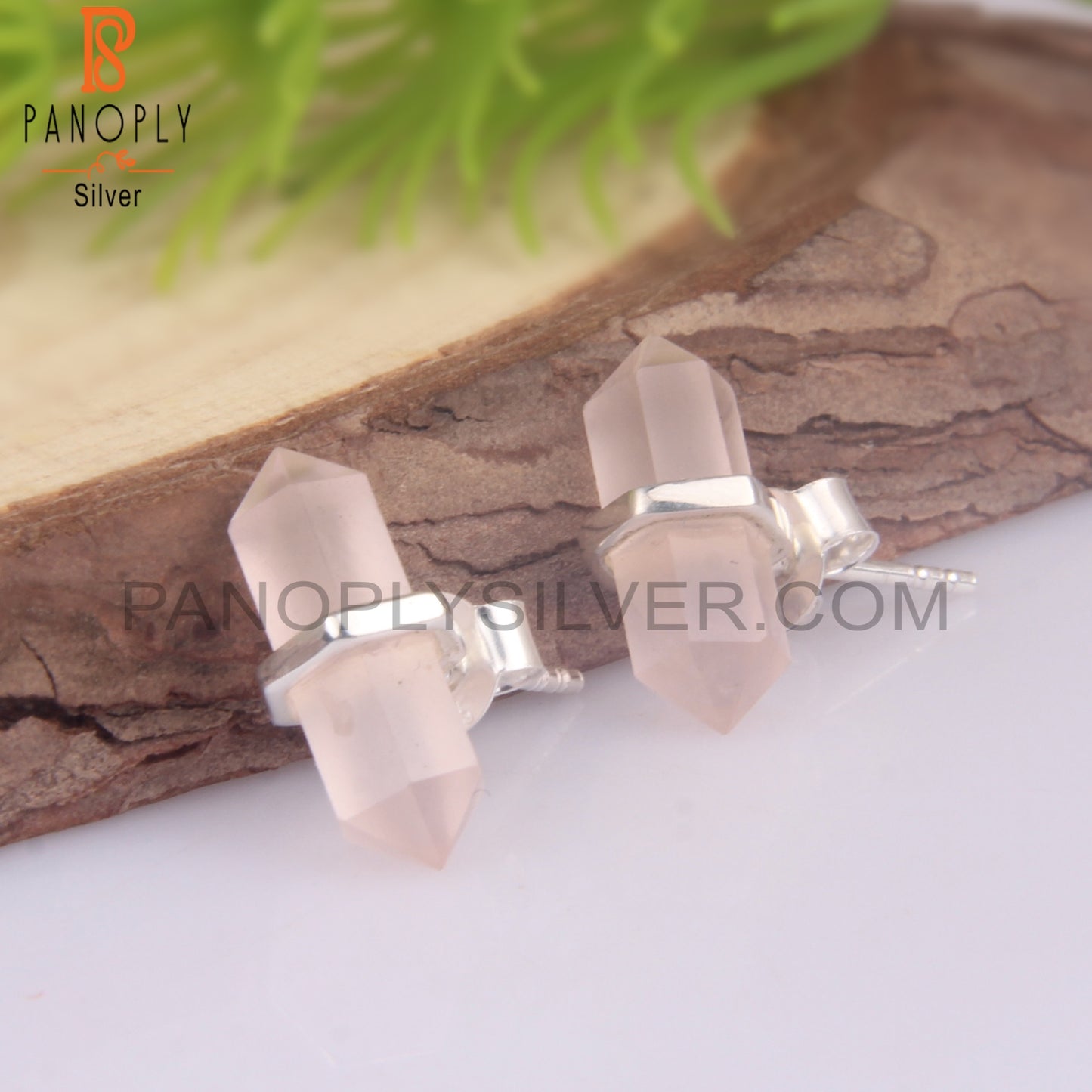 Gem Rose Quartz 925 Stamp Stud Terminated Earrings Jewelry