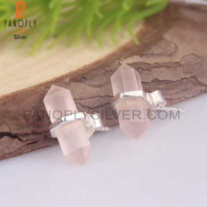 Gem Rose Quartz 925 Stamp Stud Terminated Earrings Jewelry