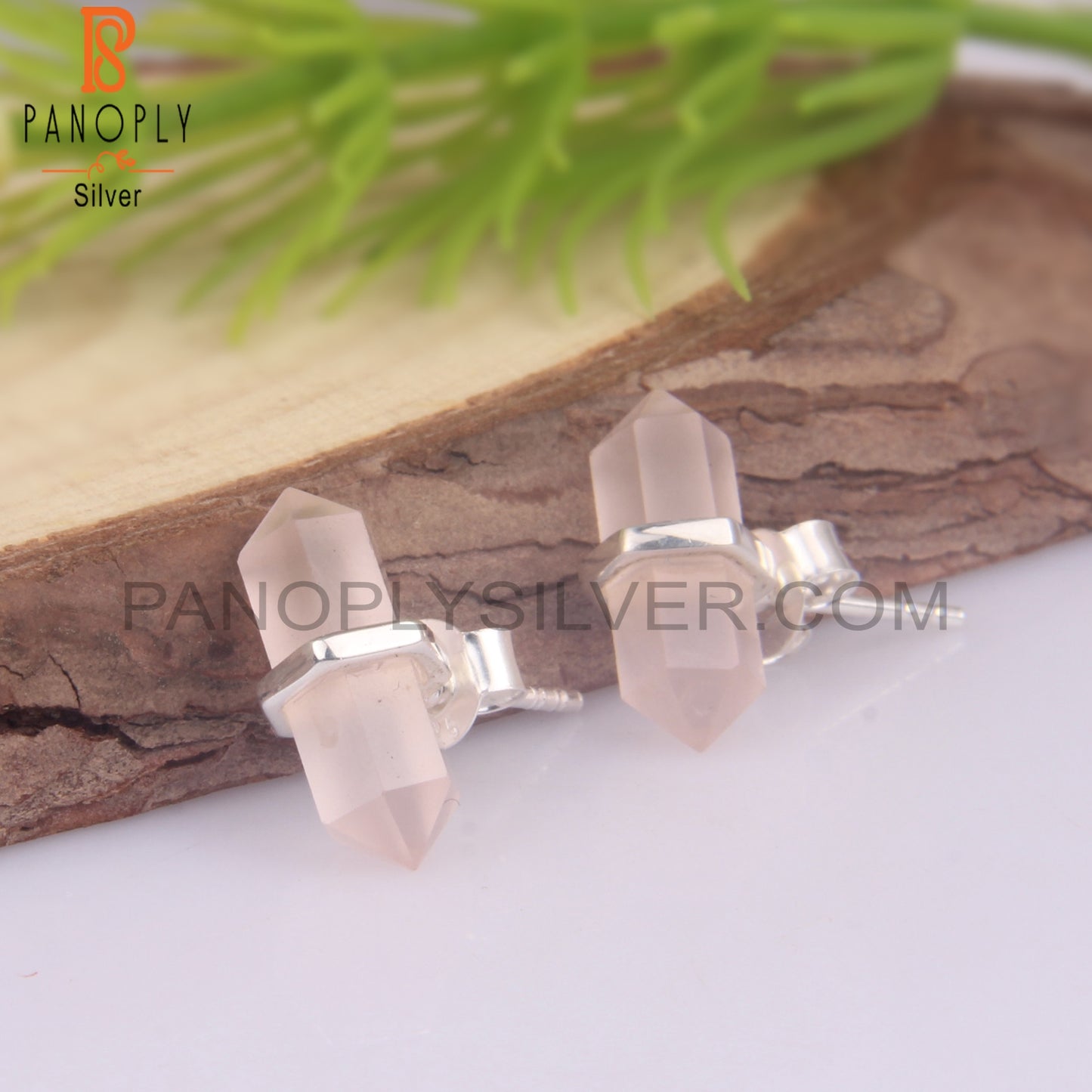 Gem Rose Quartz 925 Stamp Stud Terminated Earrings Jewelry