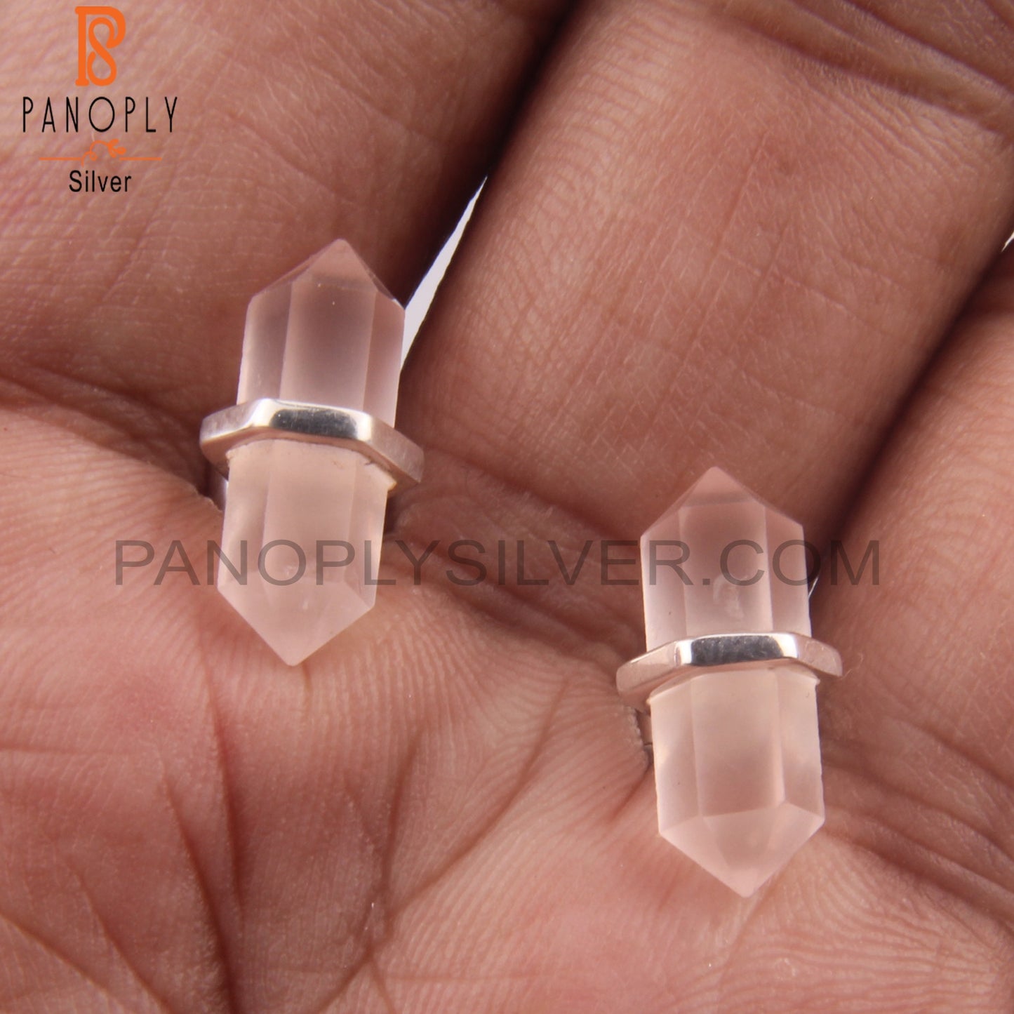 Gem Rose Quartz 925 Stamp Stud Terminated Earrings Jewelry