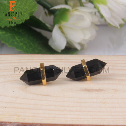 Black Onyx Terminated Gold Plated Sterling Silver Earrings