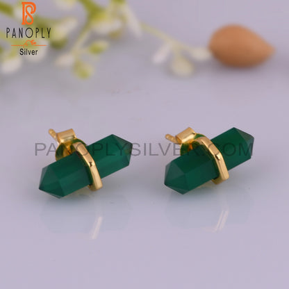 Green Onyx Terminated Pencil Post 925 Silver Earring