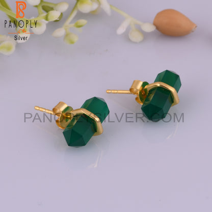 Green Onyx Terminated Pencil Post 925 Silver Earring