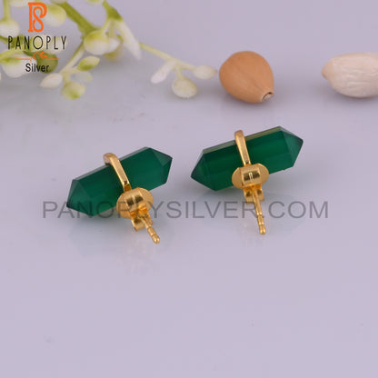 Green Onyx Terminated Pencil Post 925 Silver Earring