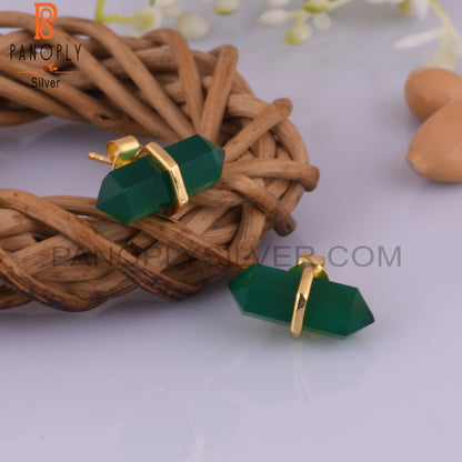 Green Onyx Terminated Pencil Post 925 Silver Earring