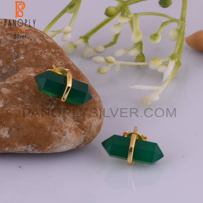 Green Onyx Terminated Pencil Post 925 Silver Earring