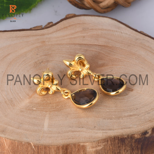 Smoky Fleur De Lis Post 14K Gold Plated Sterling Silver Drop Earring