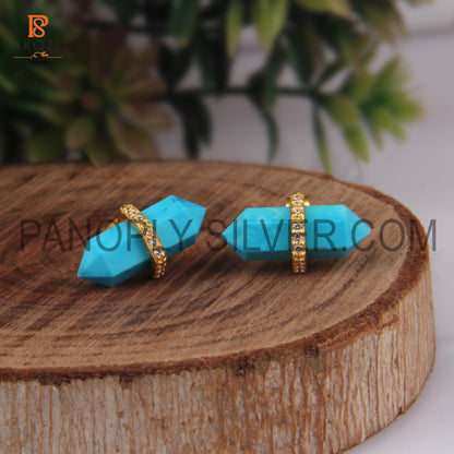 Pencil Shape Bar Small Turquoise & CZ Stud Earrings