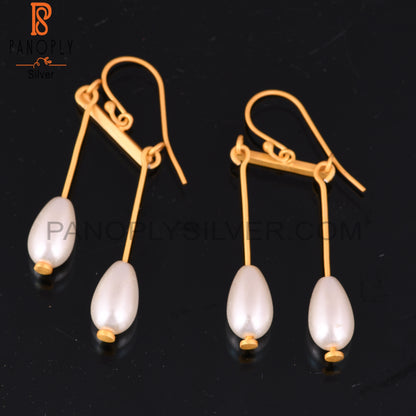 Pearl Drop 925 Sterling Silver Gold Plated Earrings