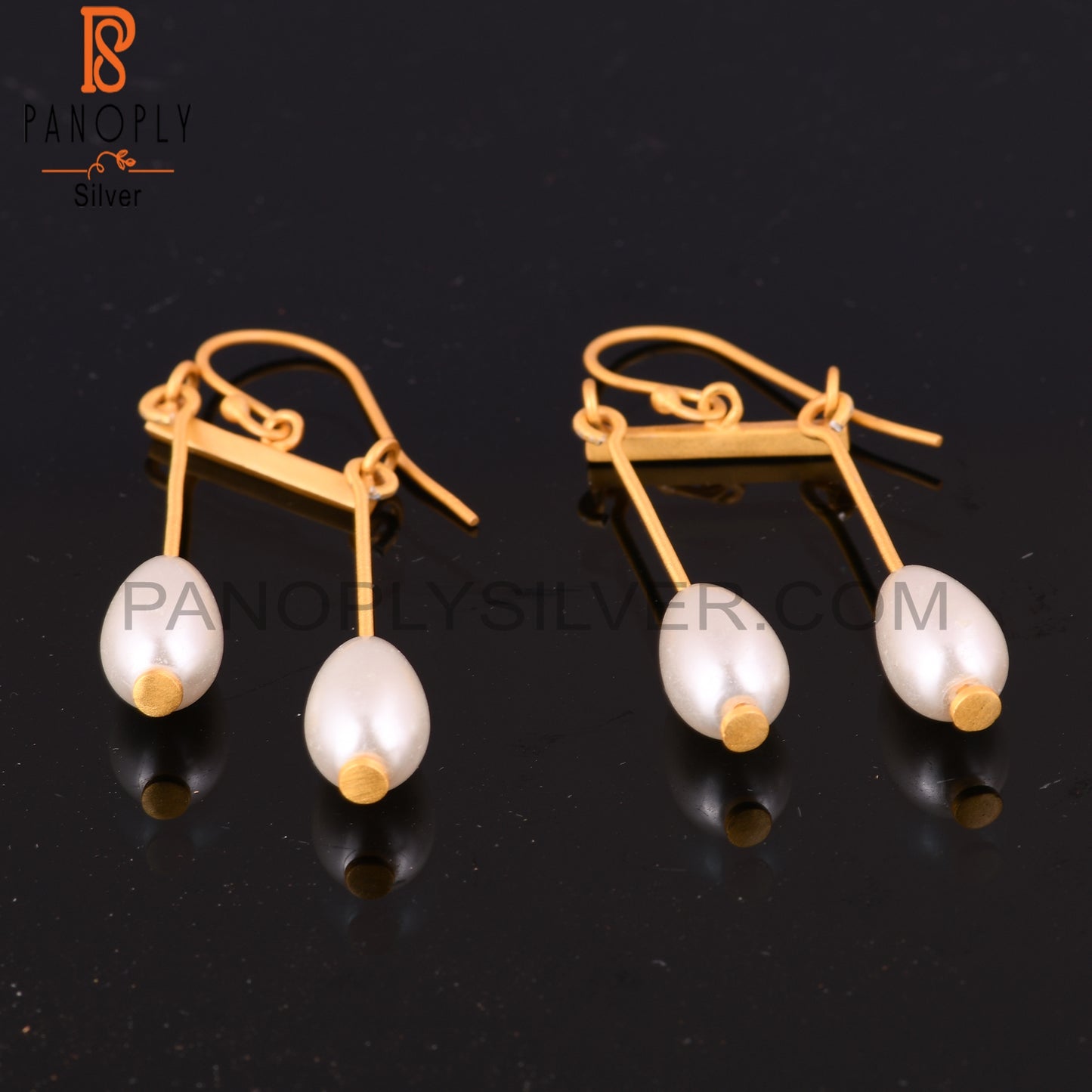 Pearl Drop 925 Sterling Silver Gold Plated Earrings