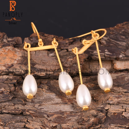 Pearl Drop 925 Sterling Silver Gold Plated Earrings