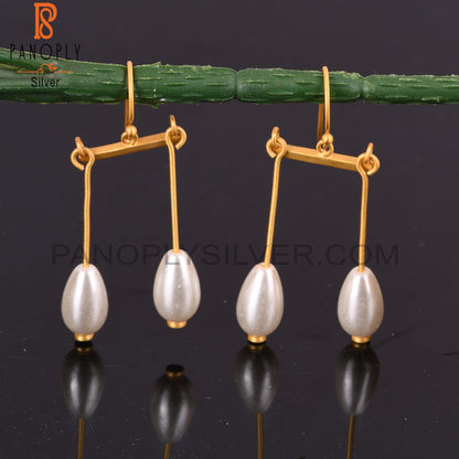 Pearl Drop 925 Sterling Silver Gold Plated Earrings