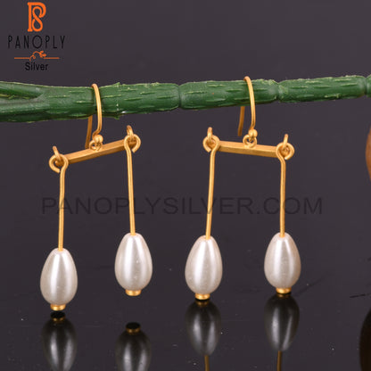 Pearl Drop 925 Sterling Silver Gold Plated Earrings