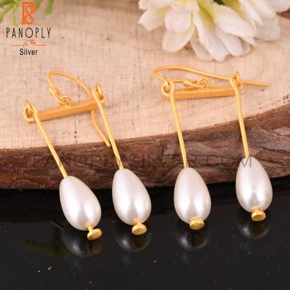 Pearl Drop 925 Sterling Silver Gold Plated Earrings