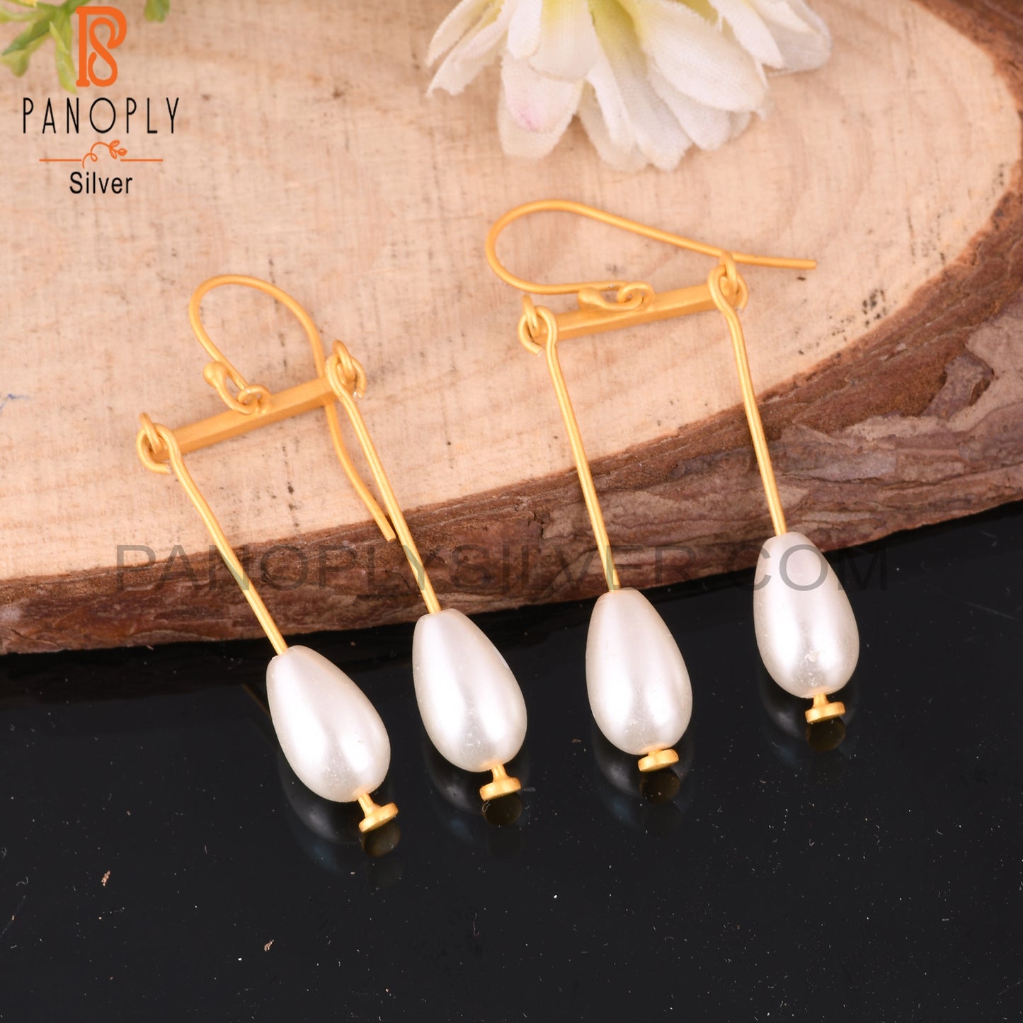 Pearl Drop 925 Sterling Silver Gold Plated Earrings