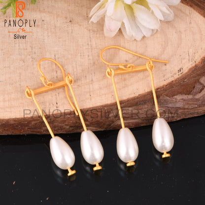 Pearl Drop 925 Sterling Silver Gold Plated Earrings