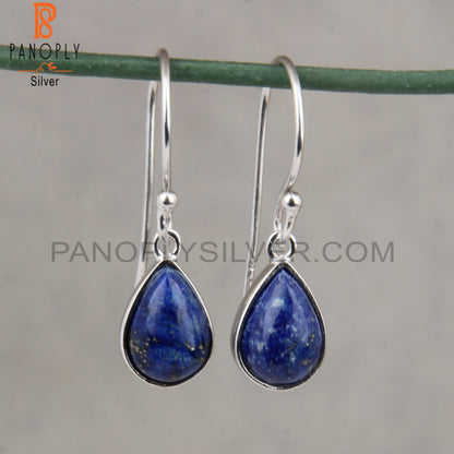 Pear Shape Lapis Set Fine 925 Silver Earwire Earrings