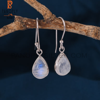 925 Silver Rainbow Moonstone Dangle Drop Earrings