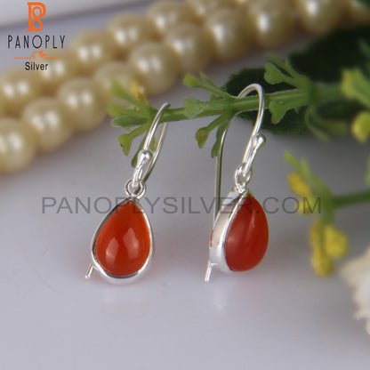 Cabushion Cut Carnlian Chalcedony Silver Earwire Earrings