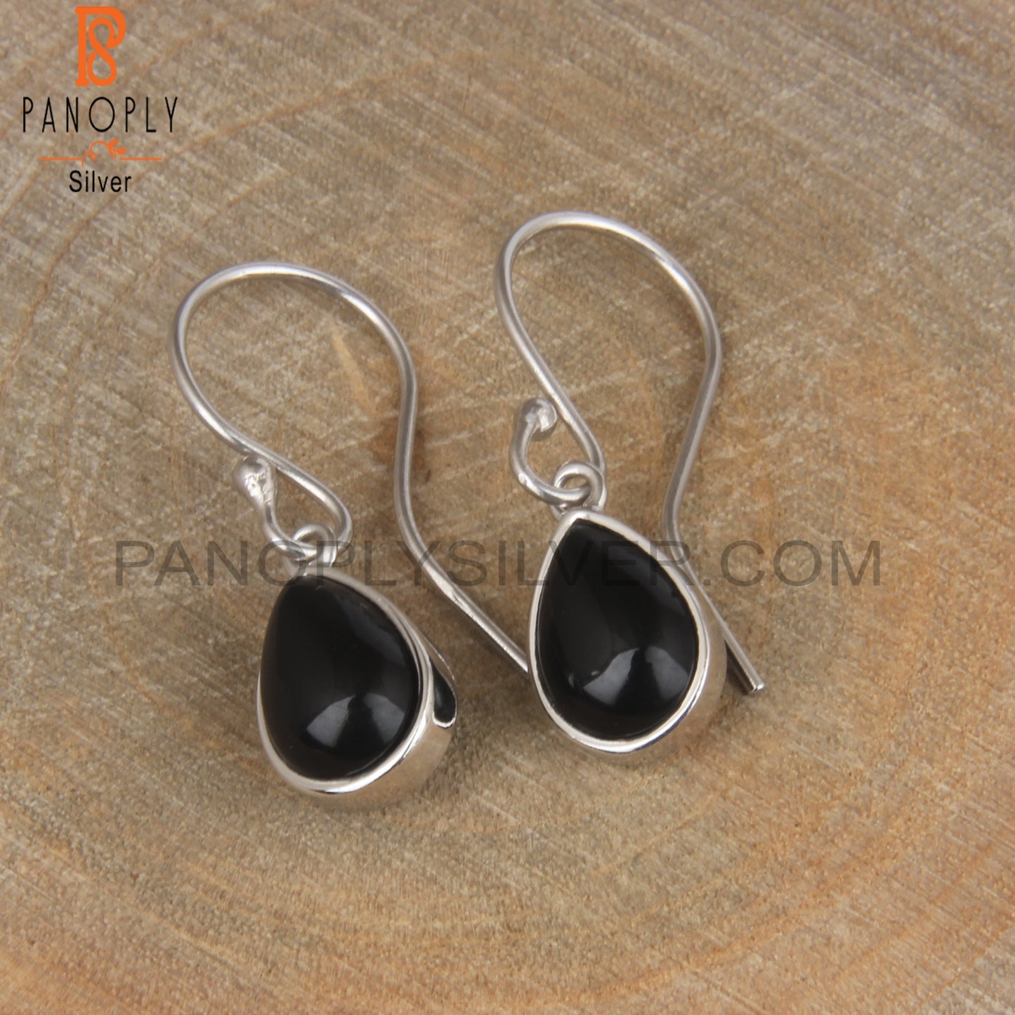 Pear Cut Black Onyx 925 Silver Earwire Silver Earrings