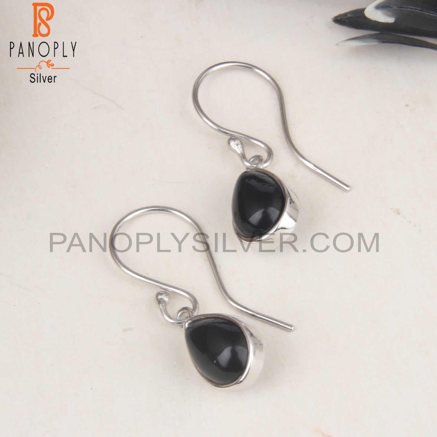 Pear Cut Black Onyx 925 Silver Earwire Silver Earrings