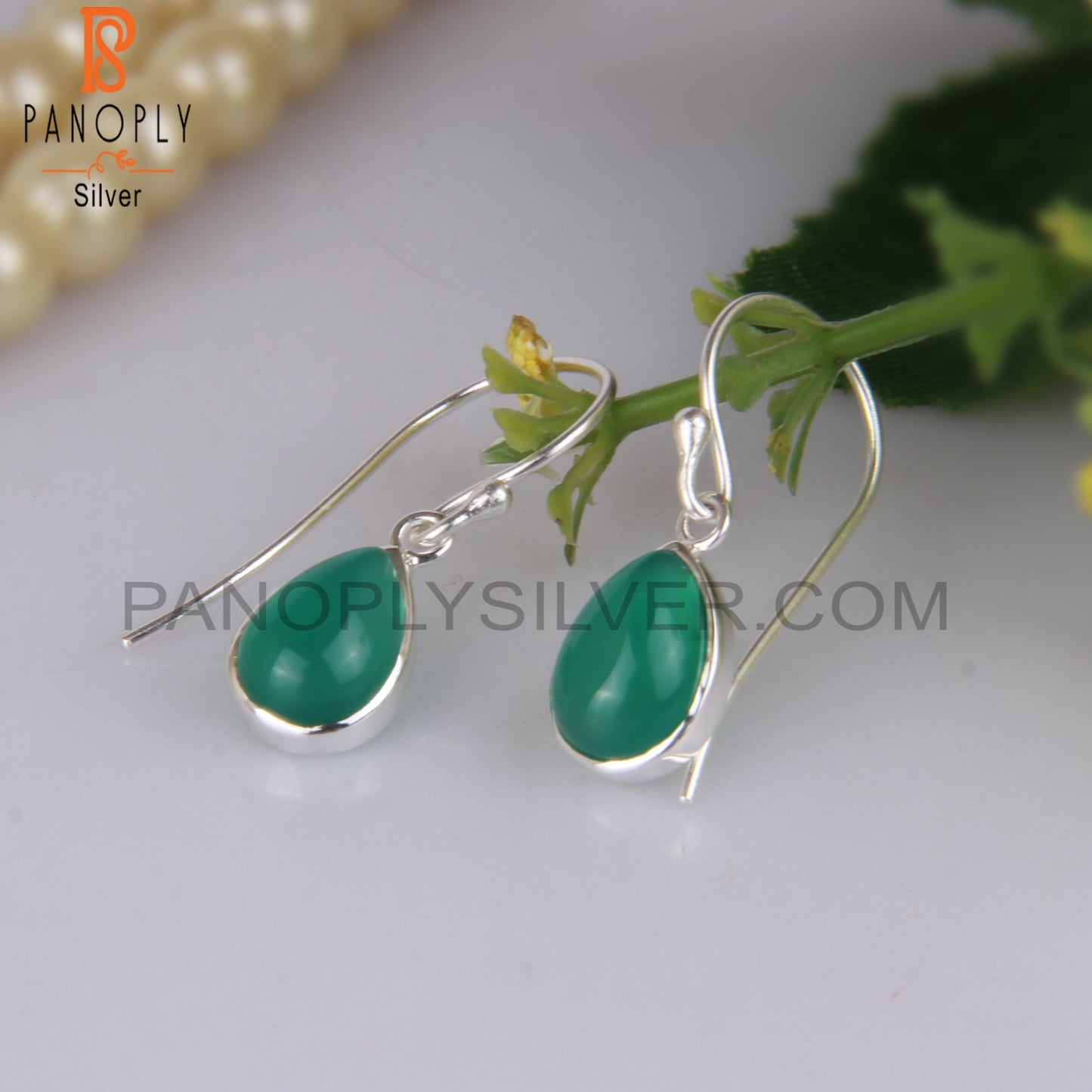 Green Onyx 925 Silver Earwire Hoop Earrings