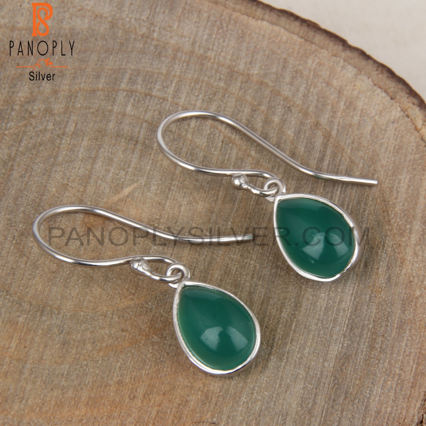 Green Onyx 925 Silver Earwire Hoop Earrings