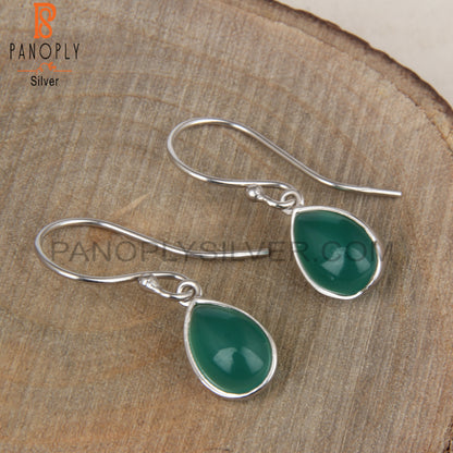 Green Onyx 925 Silver Earwire Hoop Earrings