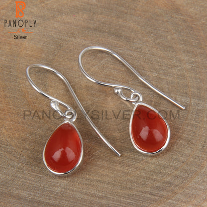 Bezel Set Red Gemstone 925 Silver Onyx Drop Earrings