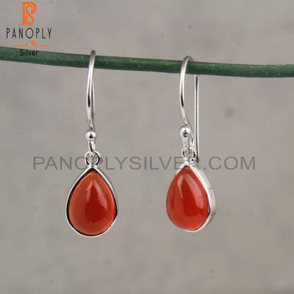 Bezel Set Red Gemstone 925 Silver Onyx Drop Earrings
