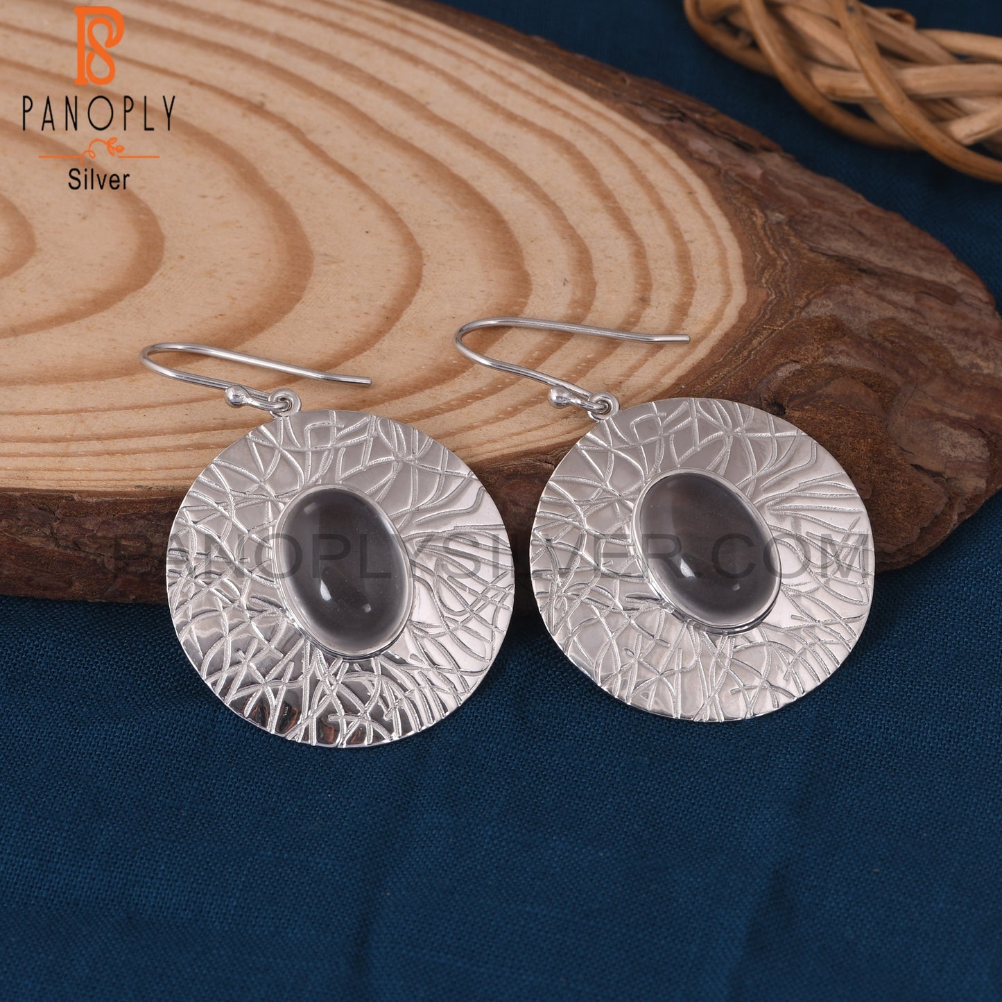 Cabushion Cut 925 Silver Crystal Quartz Oval Earrings