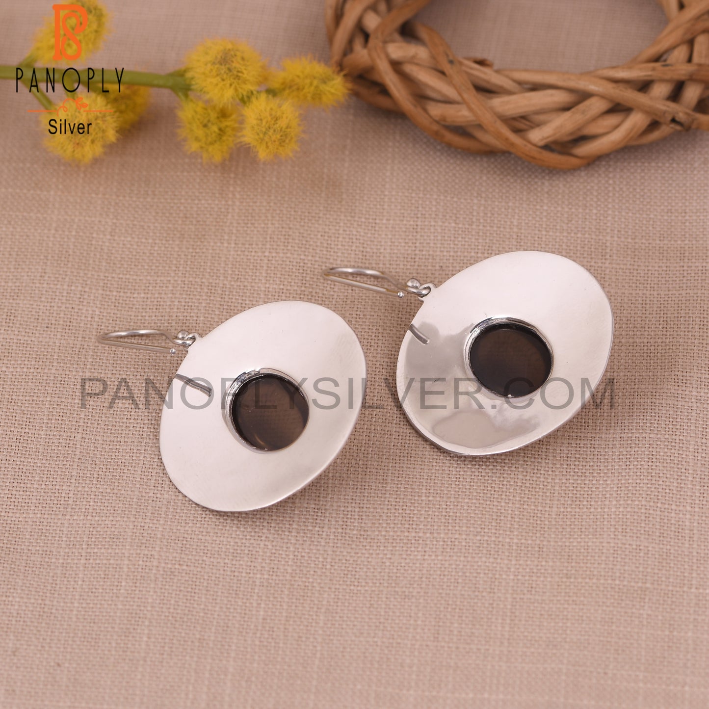 Smoky 925 Silver Texture Disc Circle  Earrings