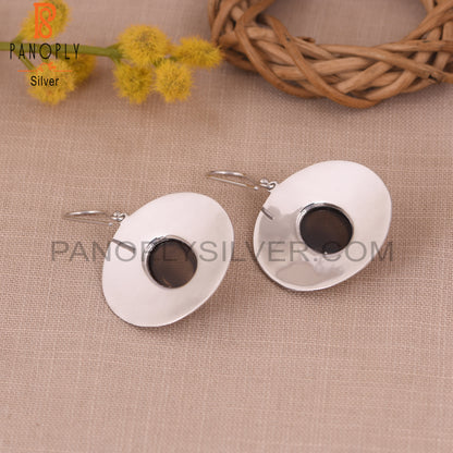 Smoky 925 Silver Texture Disc Circle  Earrings