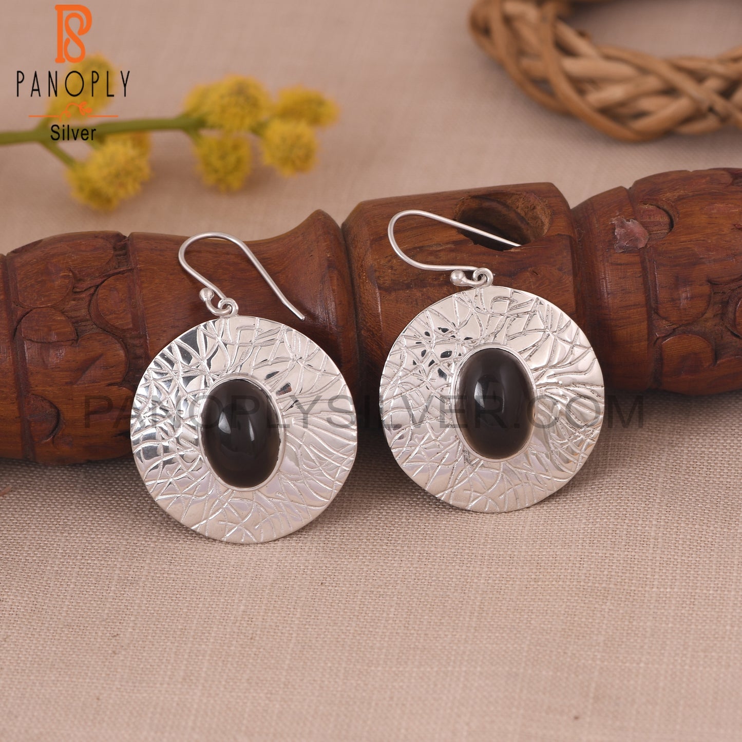 Smoky 925 Silver Texture Disc Circle  Earrings