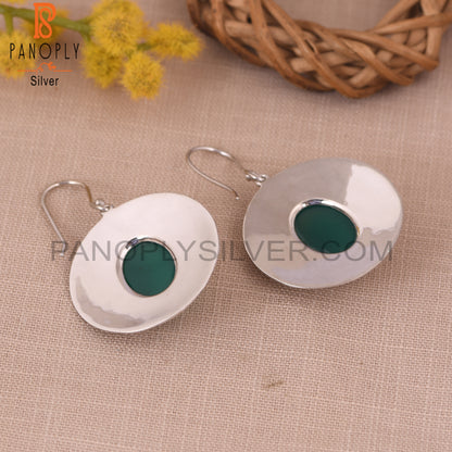 Green Onyx Gemstone 925 Silver White Disc Earrings