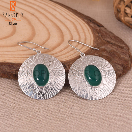 Green Onyx Gemstone 925 Silver White Disc Earrings