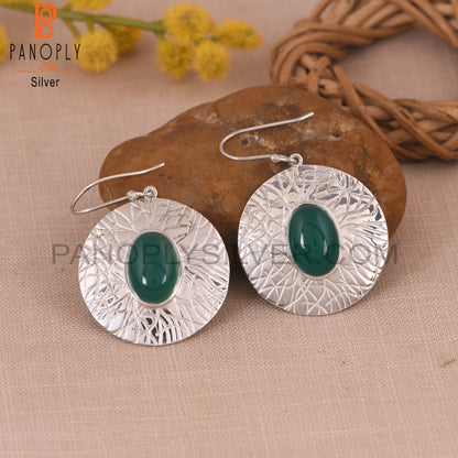 Green Onyx Gemstone 925 Silver White Disc Earrings