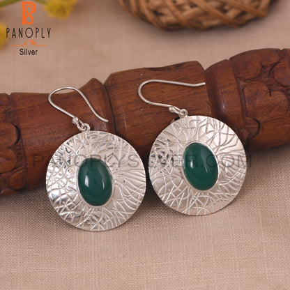 Green Onyx Gemstone 925 Silver White Disc Earrings