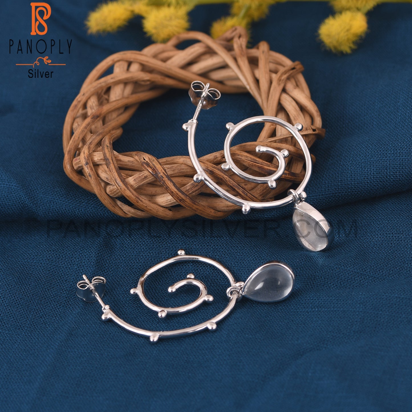 Crystal Quartz 925 Sterling Silver Cyclone Earrings