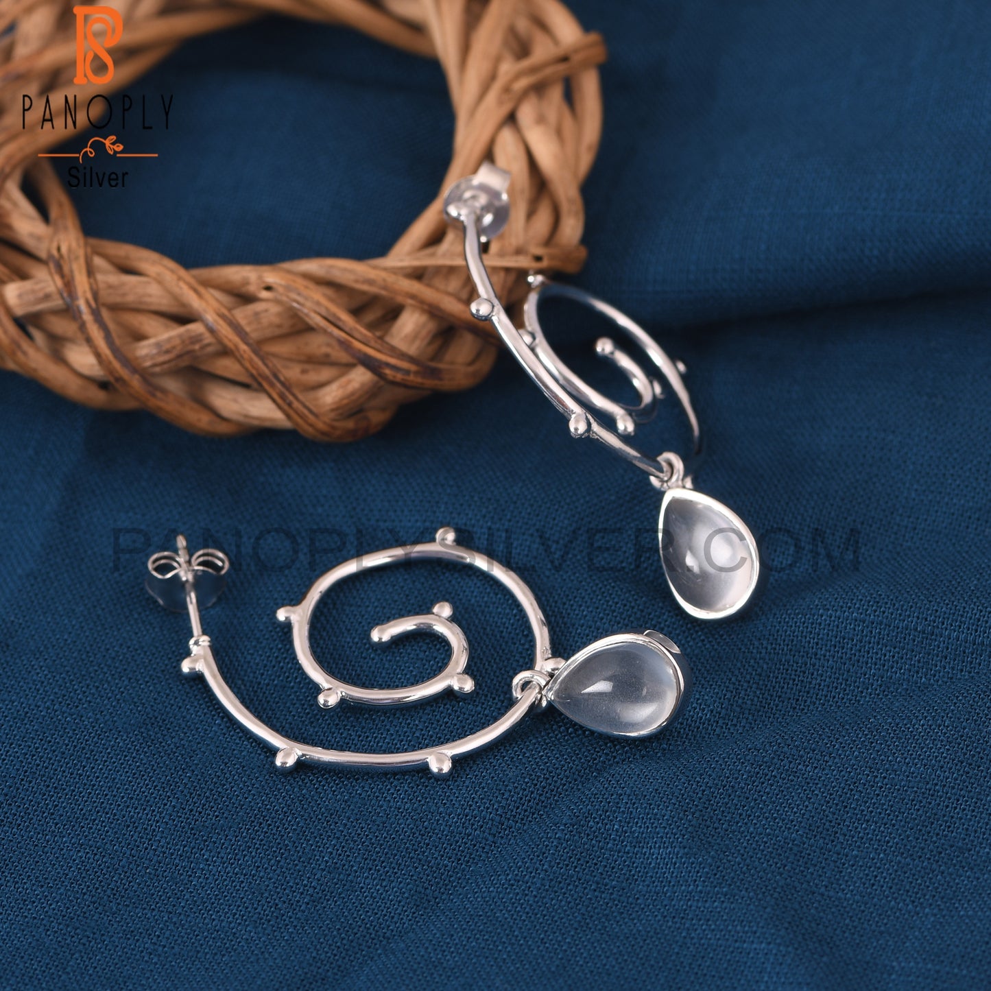 Crystal Quartz 925 Sterling Silver Cyclone Earrings