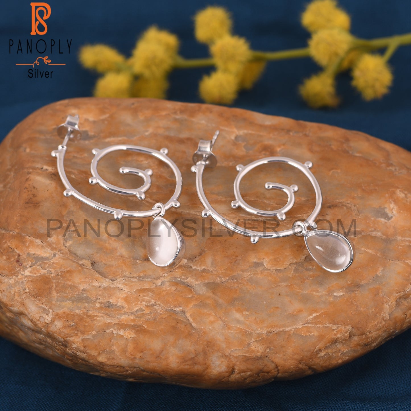 Crystal Quartz 925 Sterling Silver Cyclone Earrings