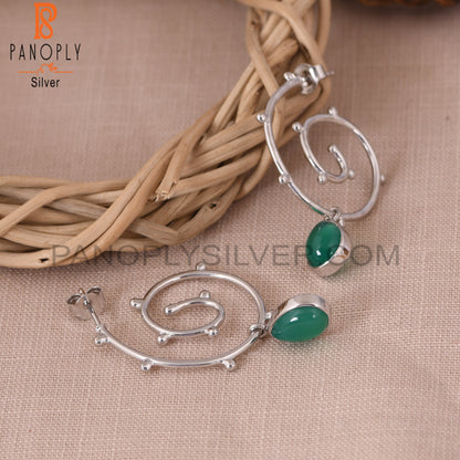 Hurricane 925 Sterling Silver Green Onyx Cyclone Earrings