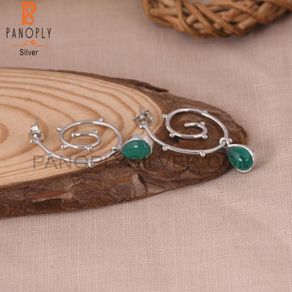 Hurricane 925 Sterling Silver Green Onyx Cyclone Earrings