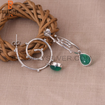 Hurricane 925 Sterling Silver Green Onyx Cyclone Earrings