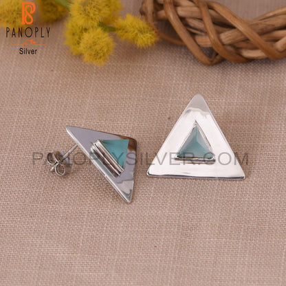 Triangle 925 Silver Blue Chalcedony Pyramid Stud Earring