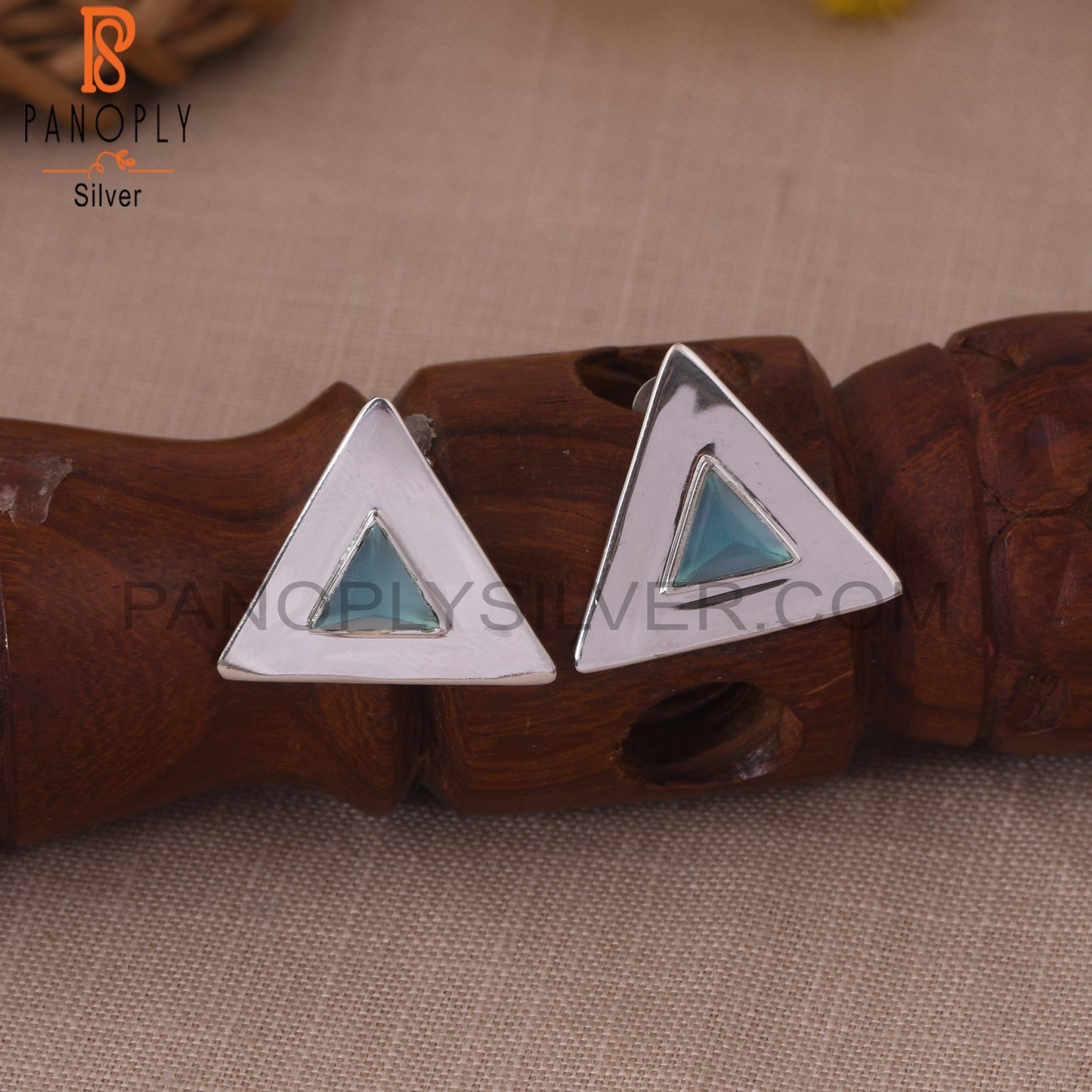 Triangle 925 Silver Blue Chalcedony Pyramid Stud Earring